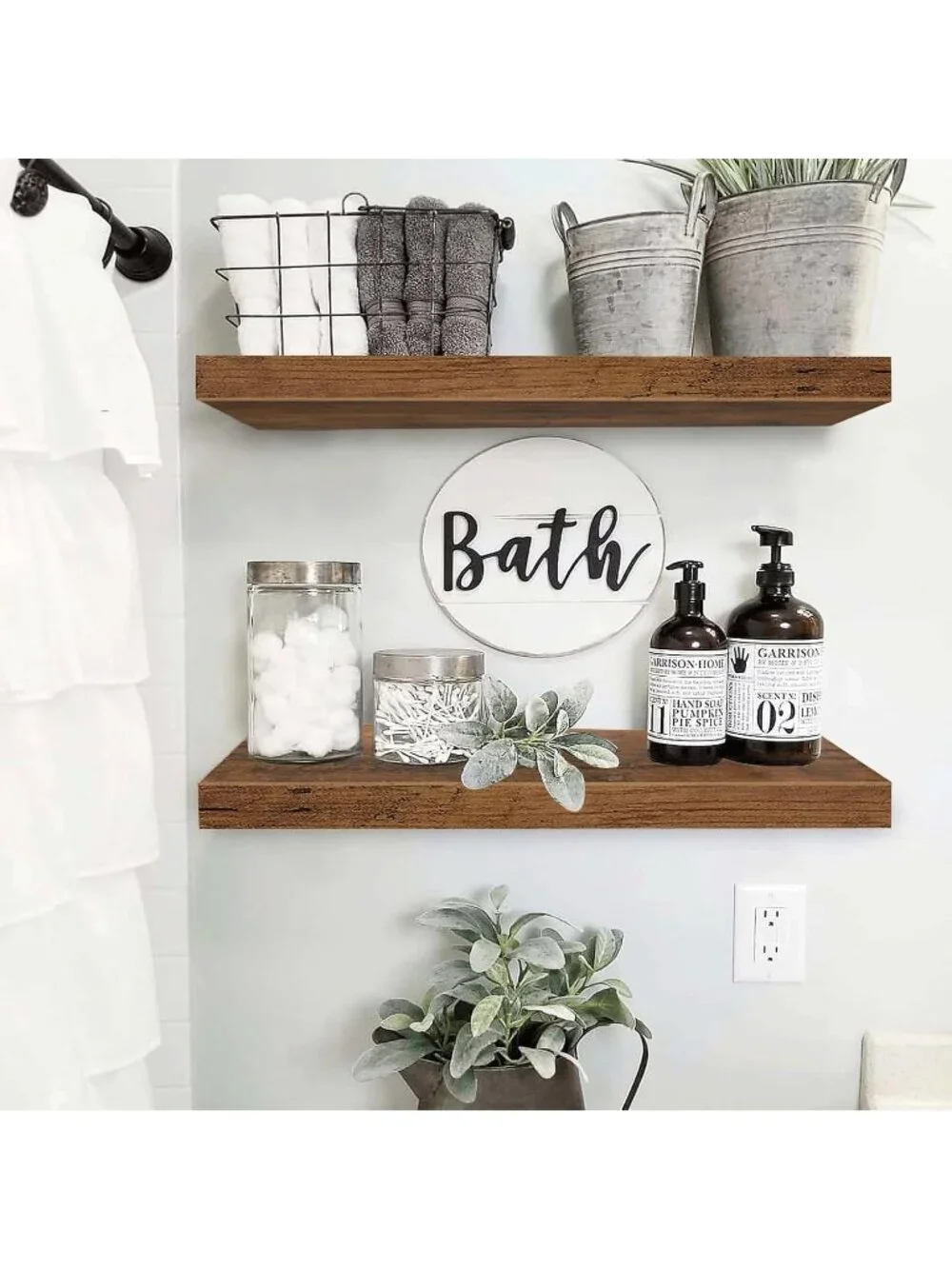 New 24-Inch Bathroom Floating Shelves, Set of 2 Rustic Brown Wall Storage Shelf